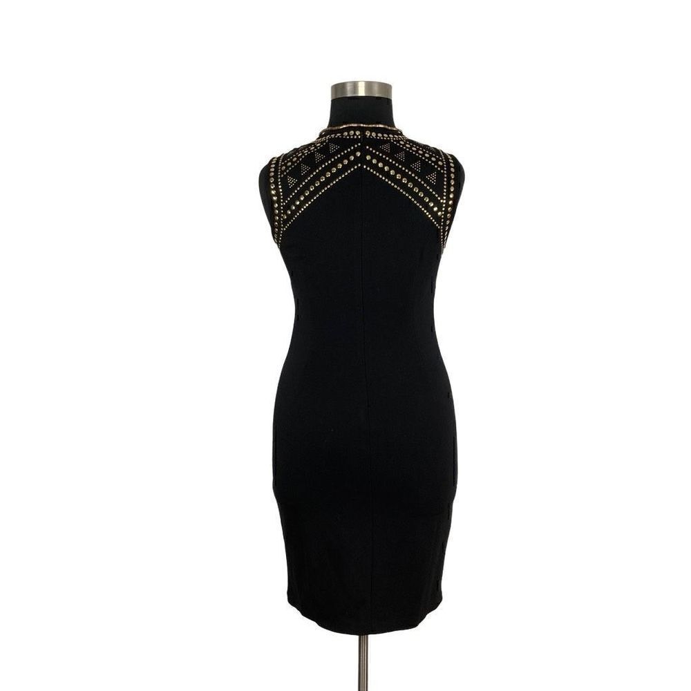 Carmen Marc Valvo L Tank Dress Black Gold Studded Y2K Goth Punk Sheath Cyberpunk - Picture 3 of 6